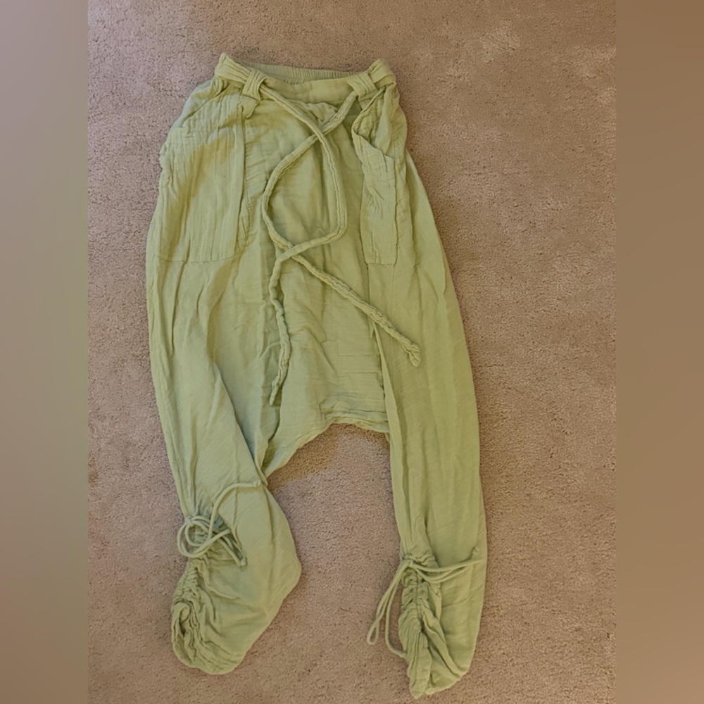 Free People Light Green Drawstring Harem Jumpsuit